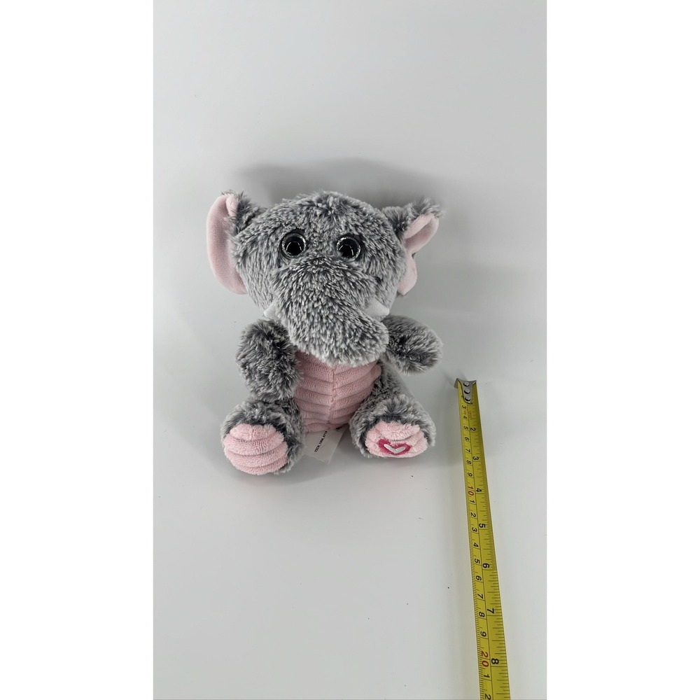 Walmart Gray Pink Elephant Plush Stuffed Animal Glitter Eyes Heart 8 inch